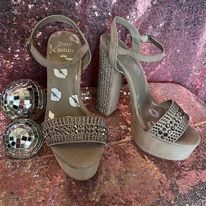 Juicy Couture Y2K Heels | Rhinestone Suede Platform Heels | Color: Nude | Size 7